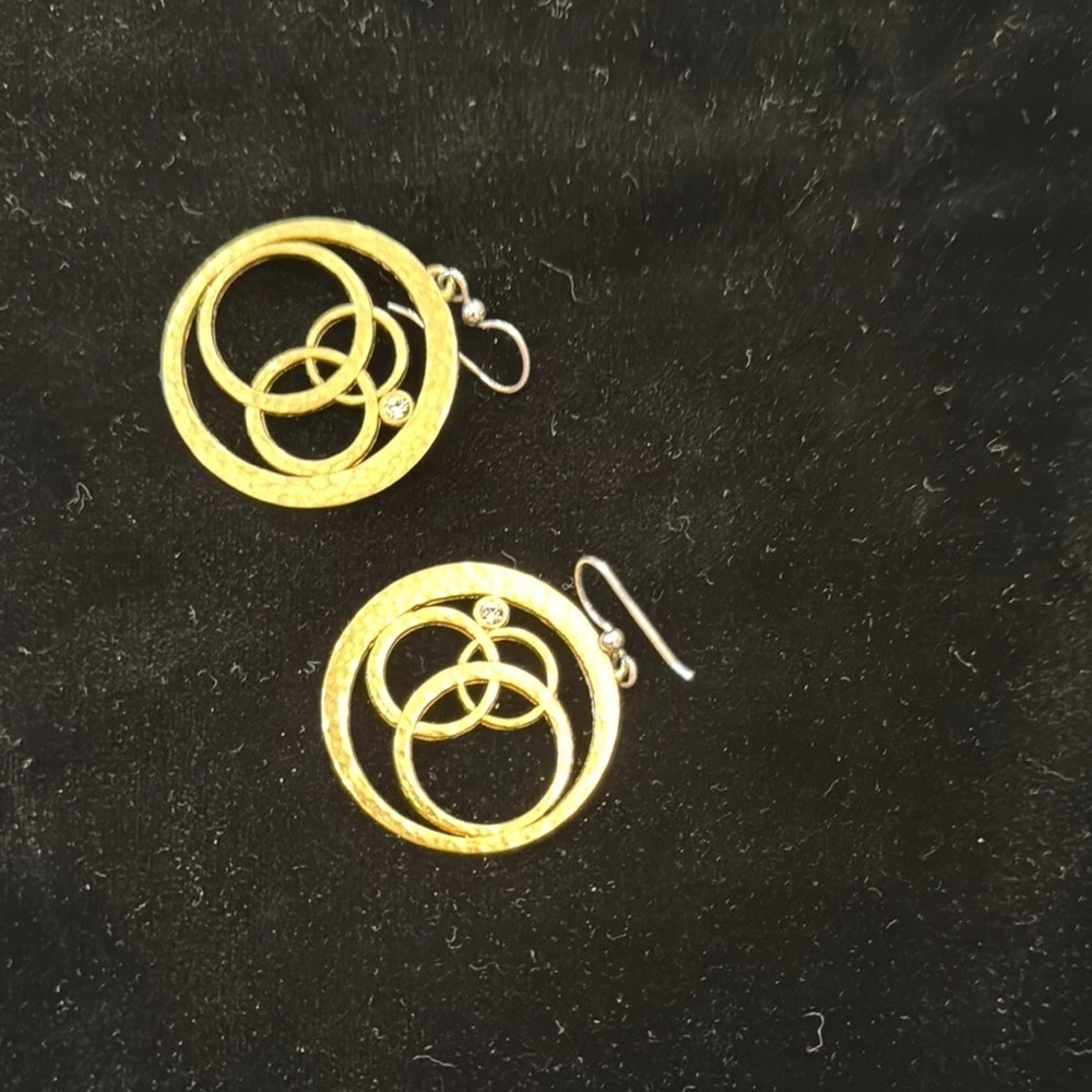 Elegant Brighton Gold tone crystal with hammered finish Circle Earrings